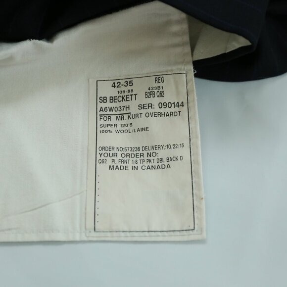 2-piece Samuelsohn Men’s 42R Navy Pinstripe Wool Suit Blazer & Pants Canada - Picture 5 of 16